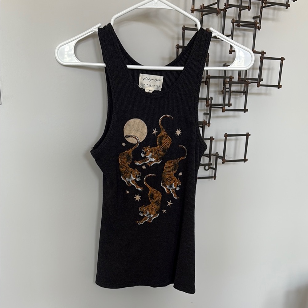 Free People Black and Gold Graphic Crop Tank Top